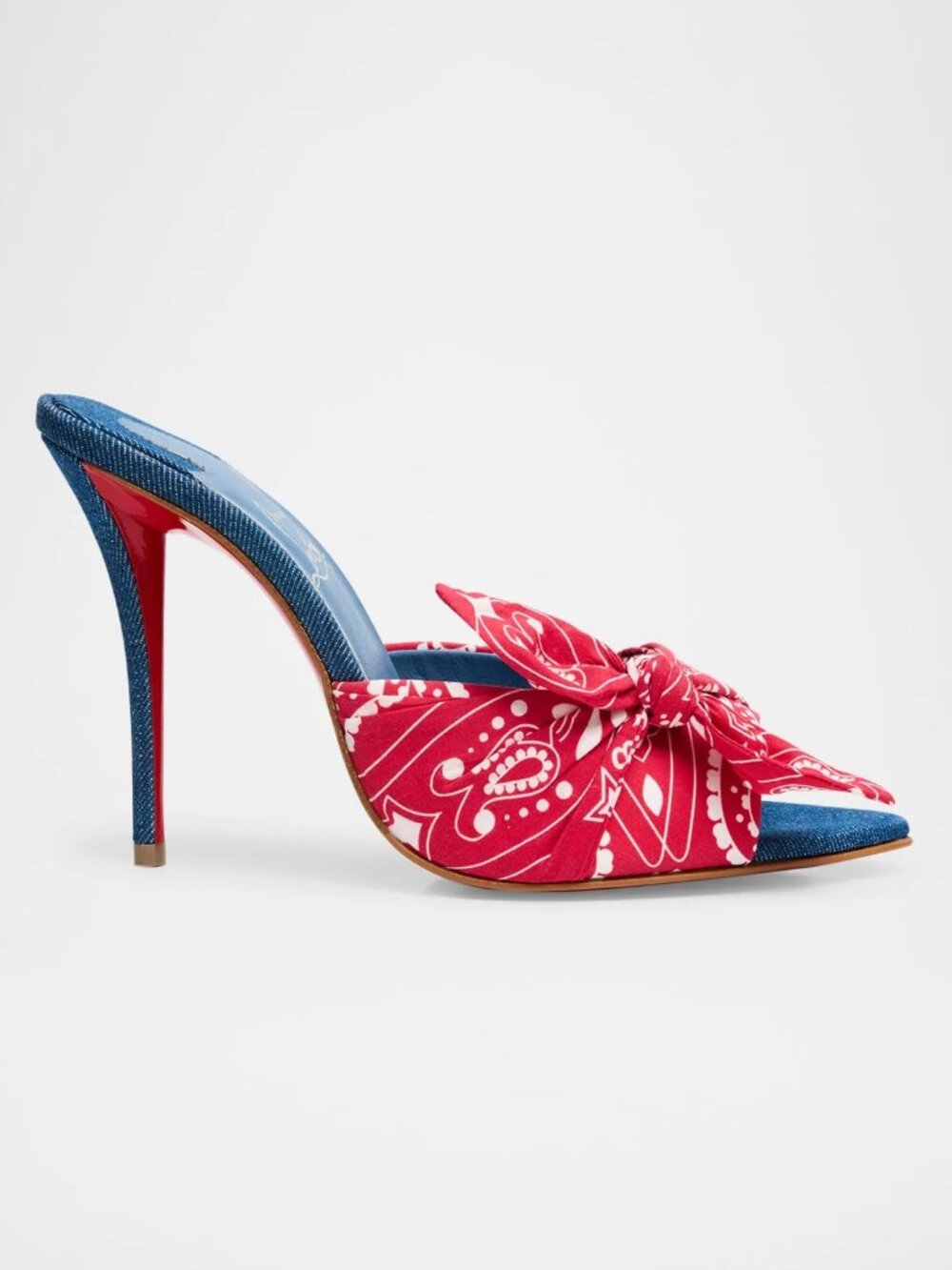 Christian Louboutin MISS Z MULE 100 Denim Bandana Western Sandals Heels